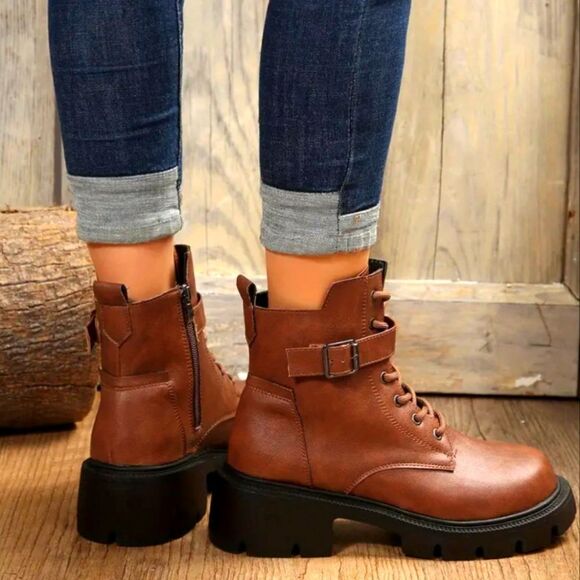 Ladie's chunky ankle combat boots - Picture 2 of 6